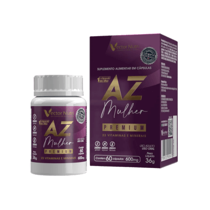 Multivitaminico infantil az kids Vector Nutri de 60 comprimidos mostrando o pote e a caixa sabor morango.