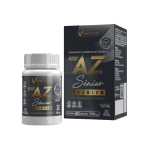 Multivitaminico az mulher premium Vector Nutri de 60 capsulas mostrando o pote e a embalagem.