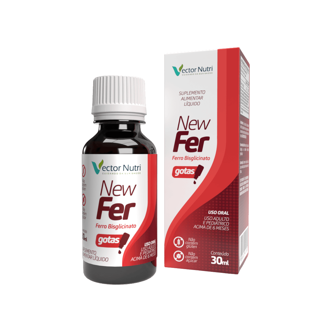 newfer gotas New Fer Ferro Bisglicinato em Gotas Vector Nutri 30ml - Imagem 1