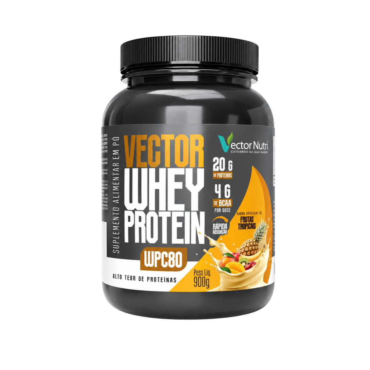 vector-whey-protein-wpc80-frutas-tropicais-900g-embalagem Vector Whey Protein WPC80 Frutas Tropicais 900g suplemento proteico Vector Nutri